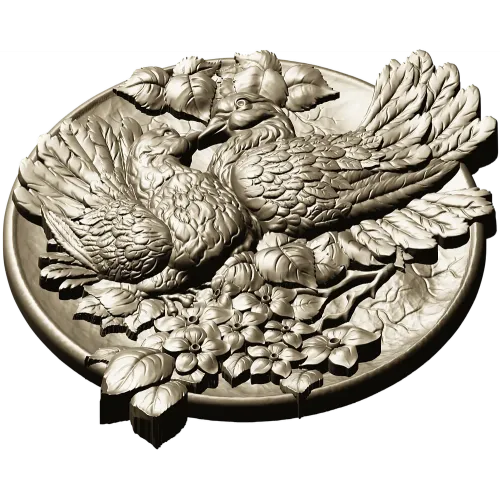 Doves of Spring - high-relief round medallion STL for CNC