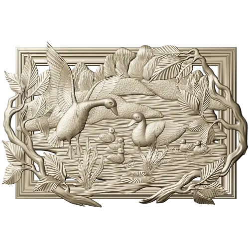 Geese on the Lake - high-relief STL panel for CNC