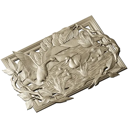 Geese on the Lake - high-relief STL panel for CNC