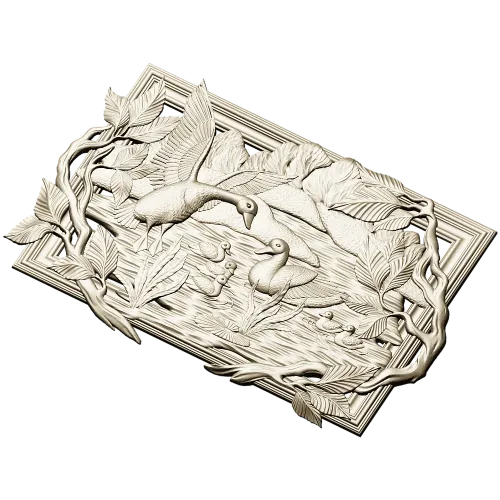 Geese on the Lake - high-relief STL panel for CNC