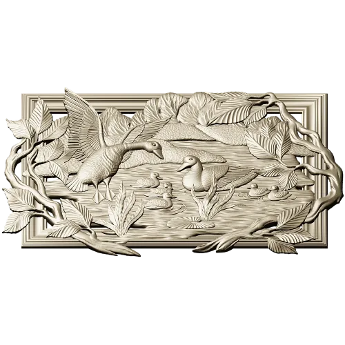 Geese on the Lake - high-relief STL panel for CNC