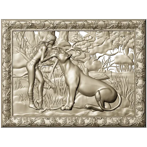 Дуэт львиц - рельефная stl модель панно для ЧПУ