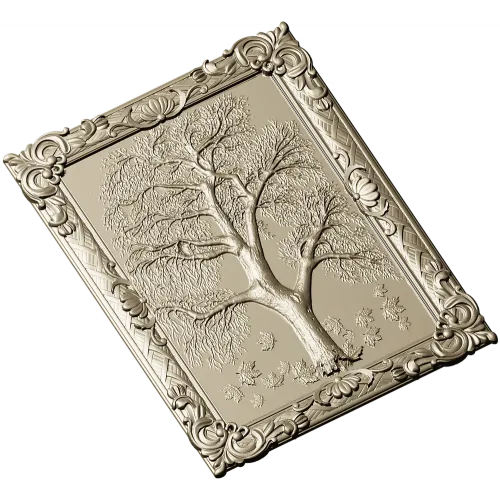 Tree relief panel STL for CNC milling - ornate framed tree