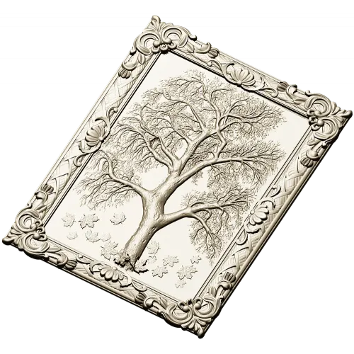 Tree relief panel STL for CNC milling - ornate framed tree