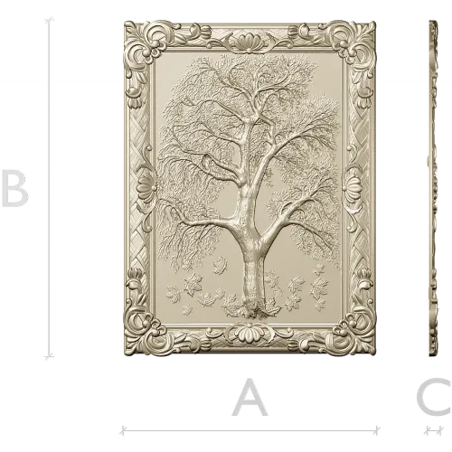 Tree relief panel STL for CNC milling - ornate framed tree