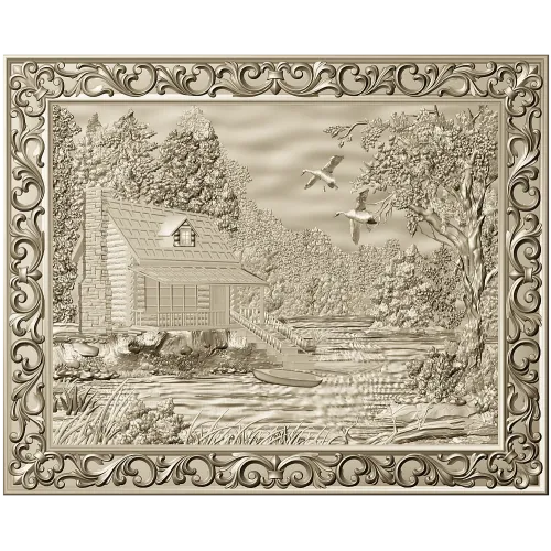 Forest Cabin Relief - detailed STL panel for CNC
