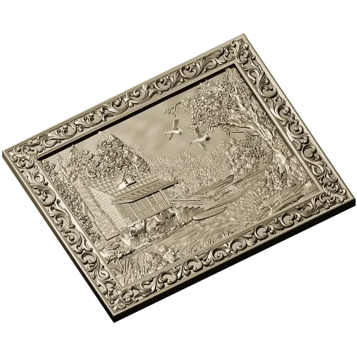 Forest Cabin Relief - detailed STL panel for CNC