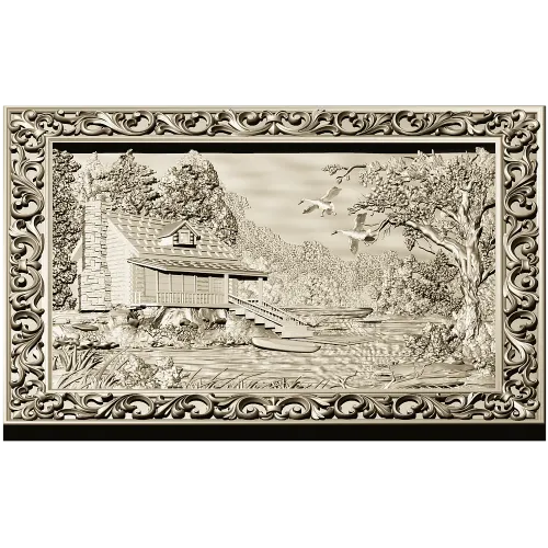Forest Cabin Relief - detailed STL panel for CNC