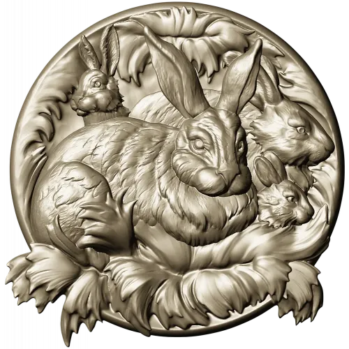 Hare Family Medallion - high-relief STL for CNC carving