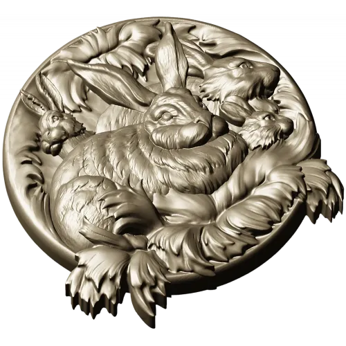 Hare Family Medallion - high-relief STL for CNC carving
