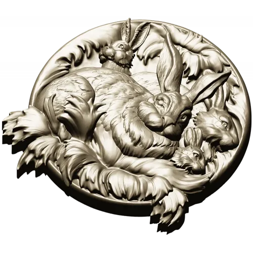 Hare Family Medallion - high-relief STL for CNC carving