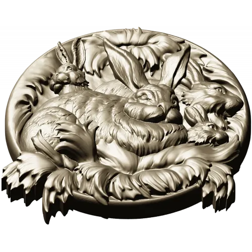 Hare Family Medallion - high-relief STL for CNC carving