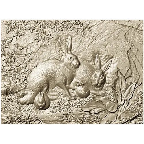 Rabbit Family Bas-Relief STL 3D Model for CNC