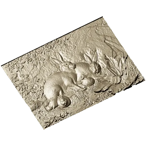 Rabbit Family Bas-Relief STL 3D Model for CNC
