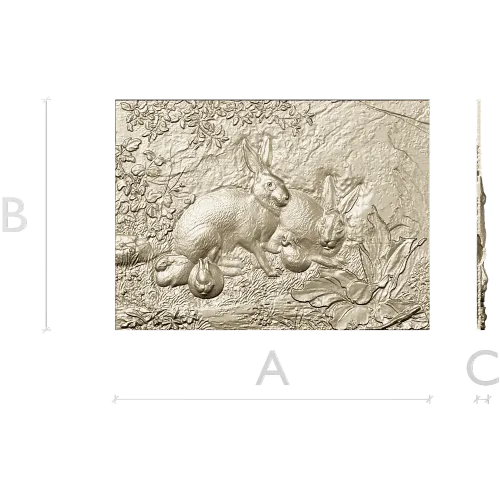Rabbit Family Bas-Relief STL 3D Model for CNC