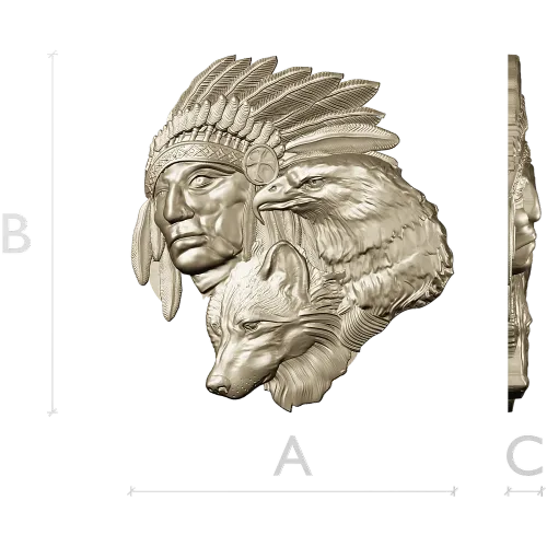 Стражи степи - рельефное панно индейца, орла и лисицы (STL)