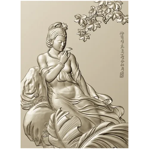 Lotus Serenity - high-relief Chinese beauty 3D model (STL) for CNC