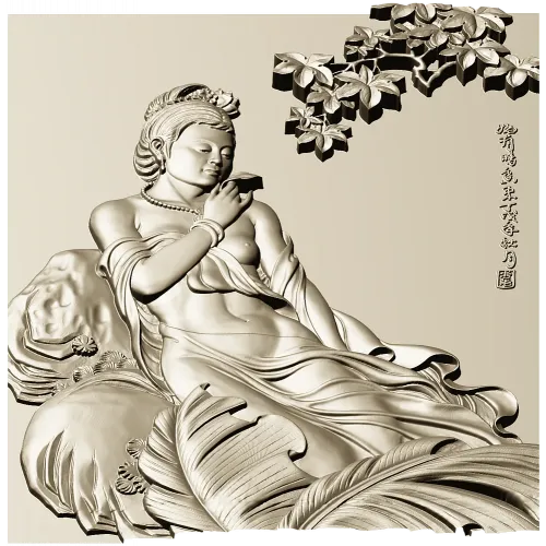 Lotus Serenity - high-relief Chinese beauty 3D model (STL) for CNC