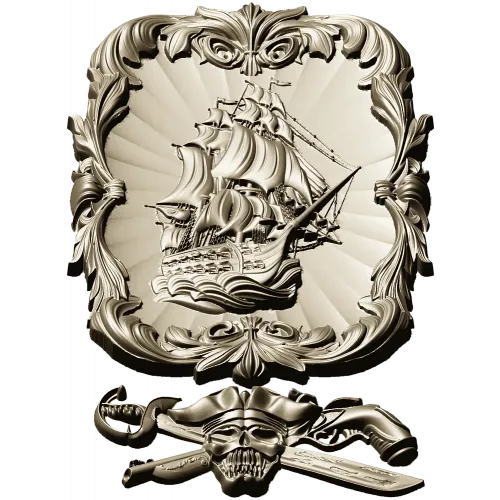 Ship Relief Plaque STL - 3D model for CNC router