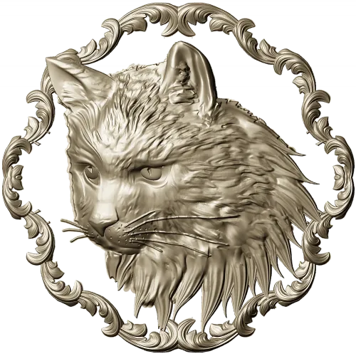 Cat Head Medallion STL - Detailed Bas-Relief for CNC