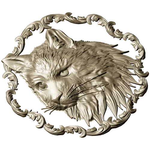 Cat Head Medallion STL - Detailed Bas-Relief for CNC
