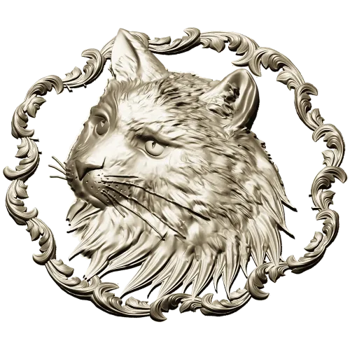Cat Head Medallion STL - Detailed Bas-Relief for CNC
