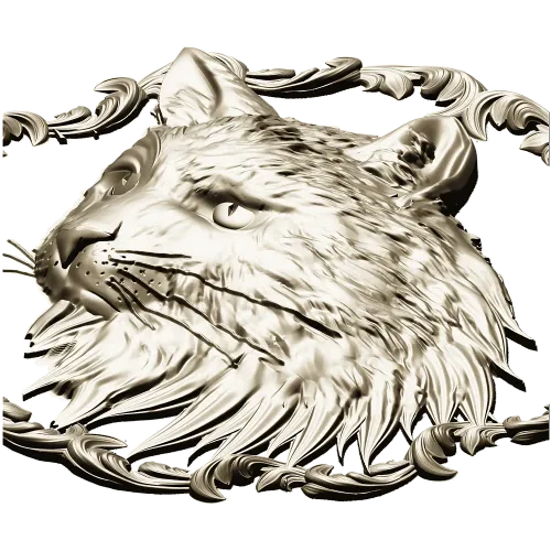 Cat Head Medallion STL - Detailed Bas-Relief for CNC