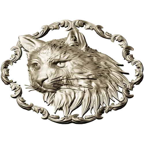 Cat Head Medallion STL - Detailed Bas-Relief for CNC
