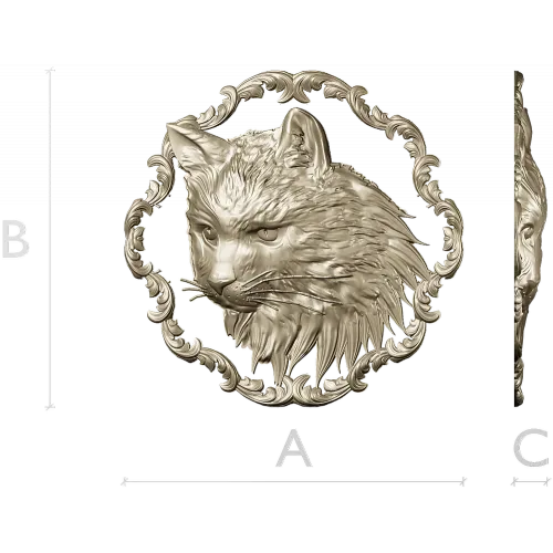 Cat Head Medallion STL - Detailed Bas-Relief for CNC