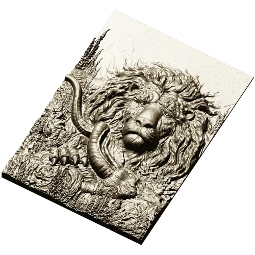 Рельефная 3D модель льва для ЧПУ - панно "Царь охоты"
