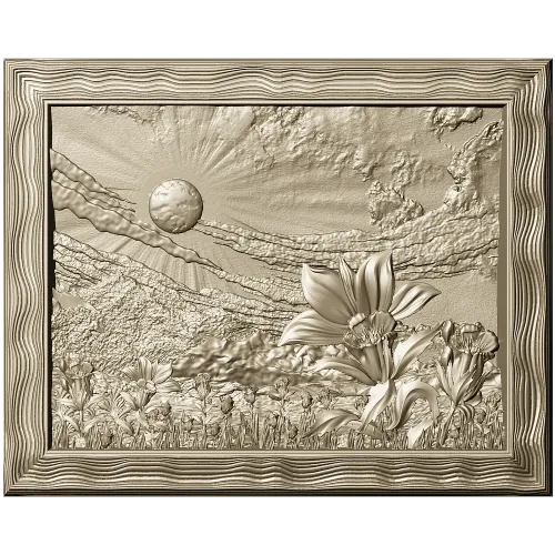 Sunlit Lily Meadow - STL 3D model for CNC carving