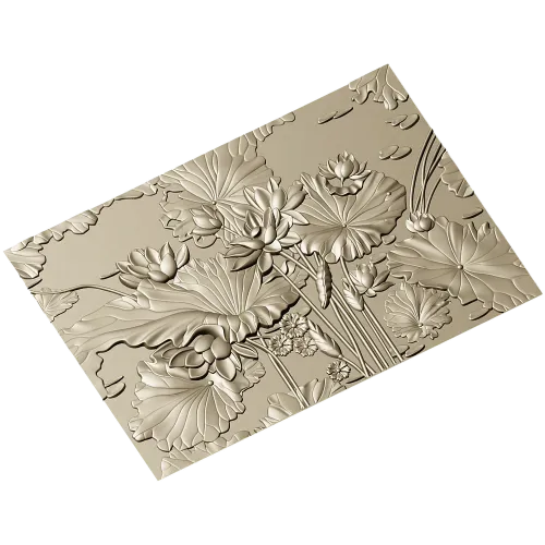 Lotus Pond Relief - detailed STL 3D model for CNC carving