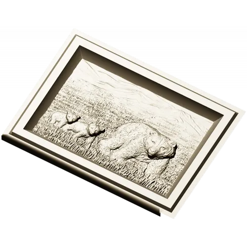 Bear family bas-relief STL for CNC
