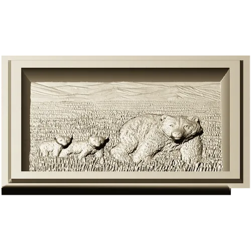 Bear family bas-relief STL for CNC