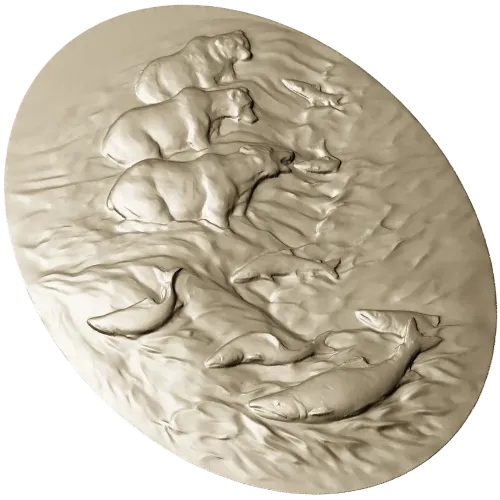 Bears Fishing Relief - 3D STL model for CNC carving
