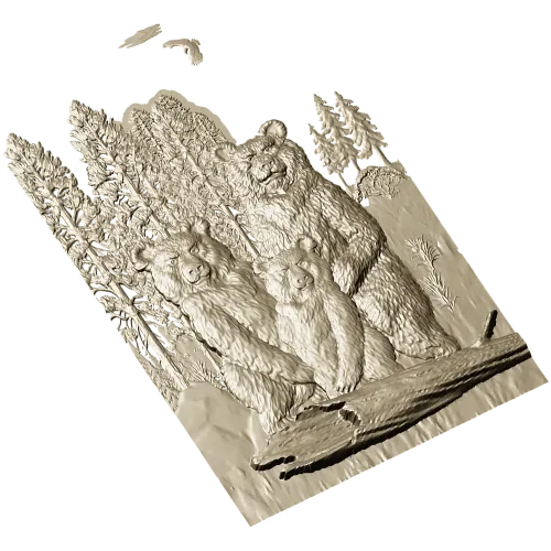 Медвежья семья - детализированная 3D модель STL для ЧПУ