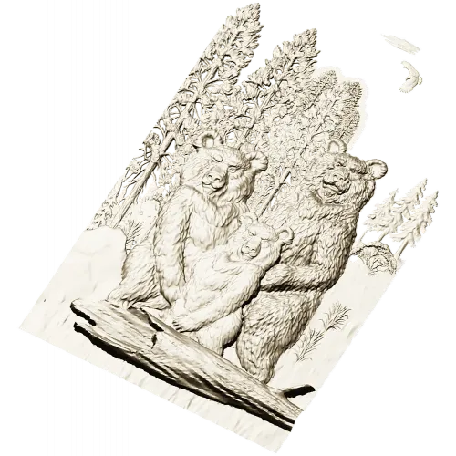 Медвежья семья - детализированная 3D модель STL для ЧПУ