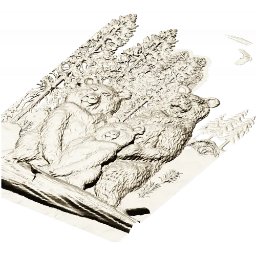 Медвежья семья - детализированная 3D модель STL для ЧПУ