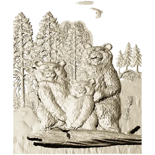 Медвежья семья - детализированная 3D модель STL для ЧПУ