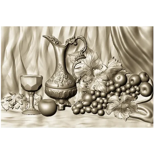 Still life ewer and grapes - STL relief for CNC
