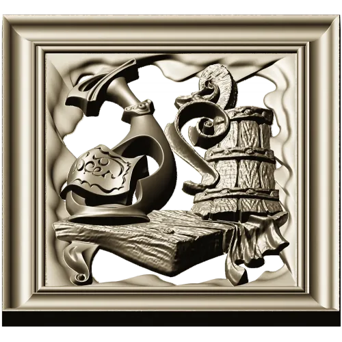 Antique Ewer and Cask Relief - STL 3D Model for CNC