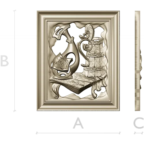 Antique Ewer and Cask Relief - STL 3D Model for CNC