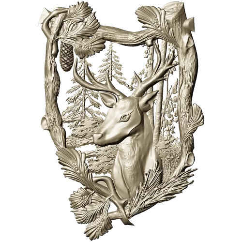 Forest Stag Emblem - detailed STL 3D model for CNC