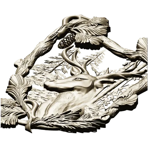 Forest Stag Emblem - detailed STL 3D model for CNC