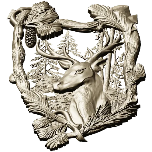 Forest Stag Emblem - detailed STL 3D model for CNC