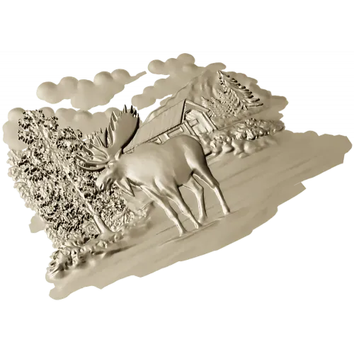 Лесной лось у избушки - 3D модель STL для ЧПУ