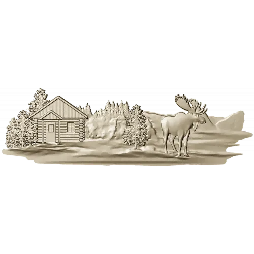 Лесная хижина с лосём - рельефная 3D модель STL для ЧПУ