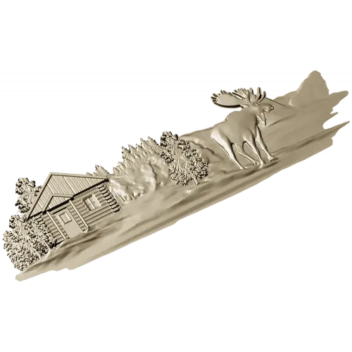 Лесная хижина с лосём - рельефная 3D модель STL для ЧПУ