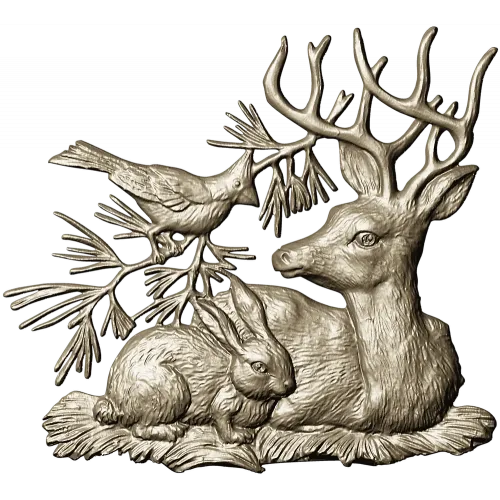 Forest Harmony - Deer, Rabbit & Bird Relief STL 3D Model for CNC