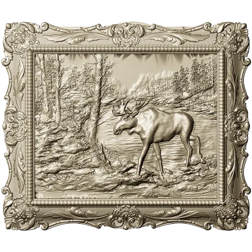 Framed Moose Relief - STL 3D Model for CNC Carving